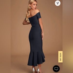 Midnight Blue Off-the-Shoulder Midi Dress